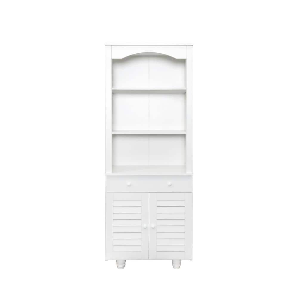 White Wood Pantry Organizer with Storage Cabinet, Adjustable Shelf