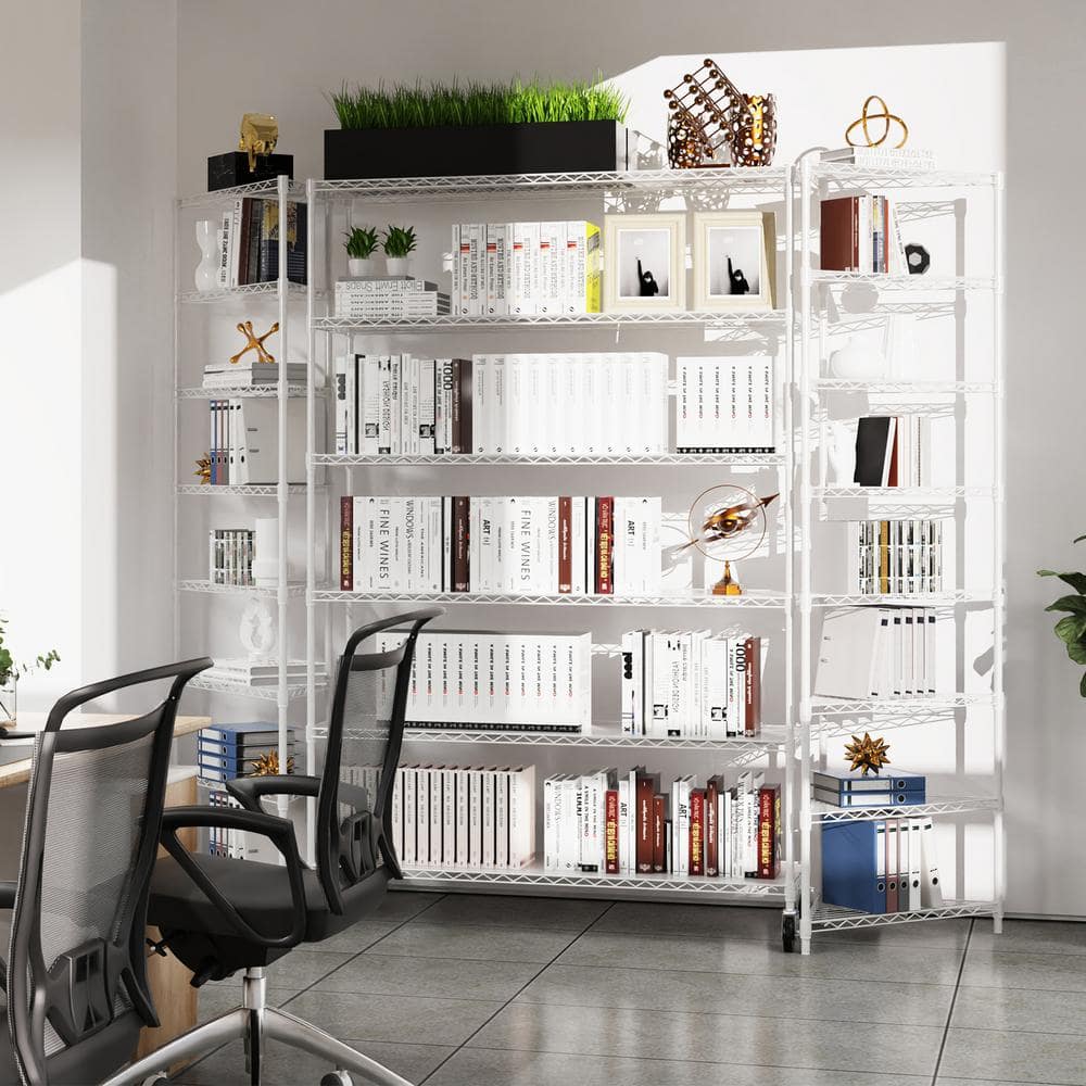 48.00 in. W White 6-Tier Metal Pantry Organizer, Adjustable Metal Storage Shelves with Wheels