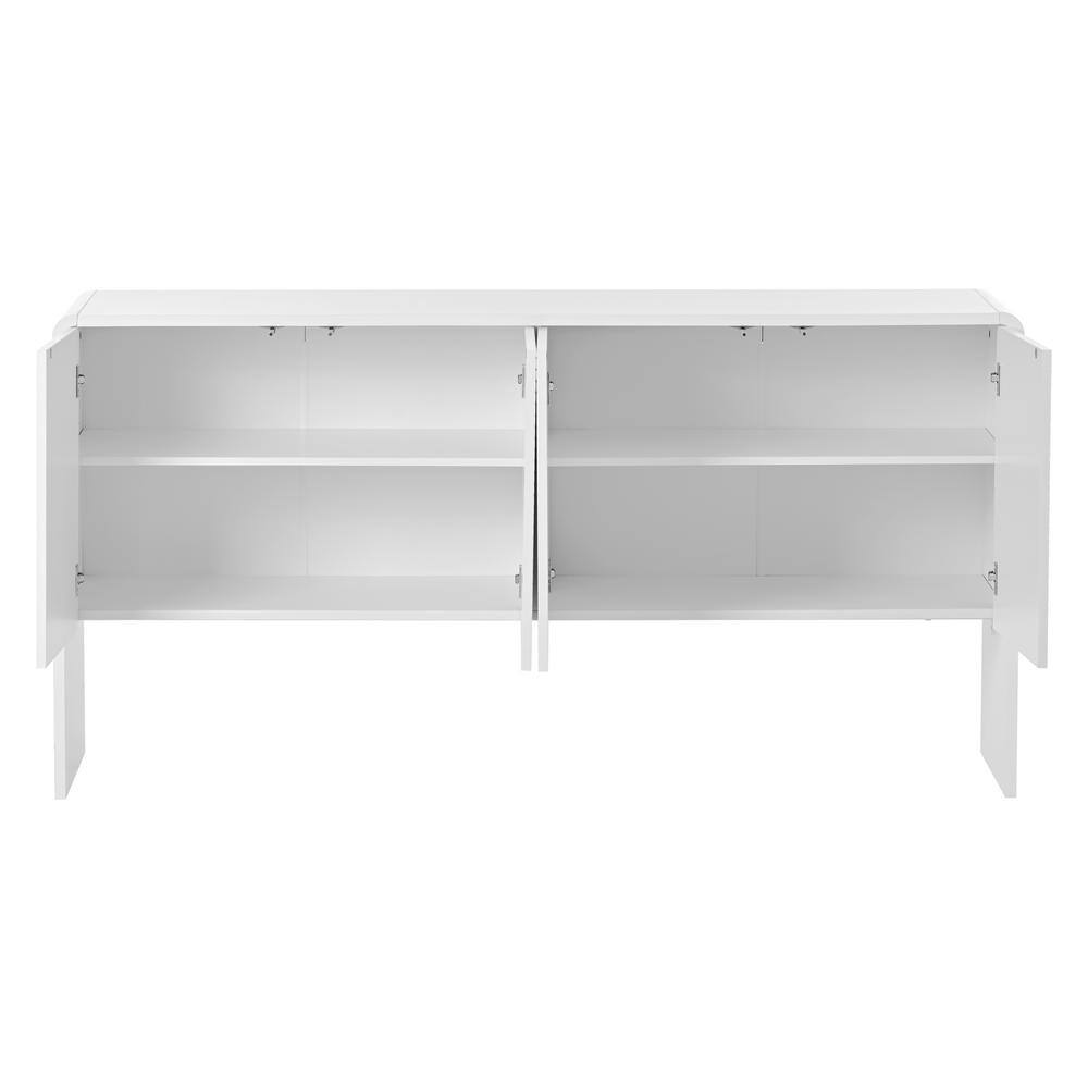 White Wood Pantry Organizer Sideboard Cabinet 4-Doors and Rebound Device