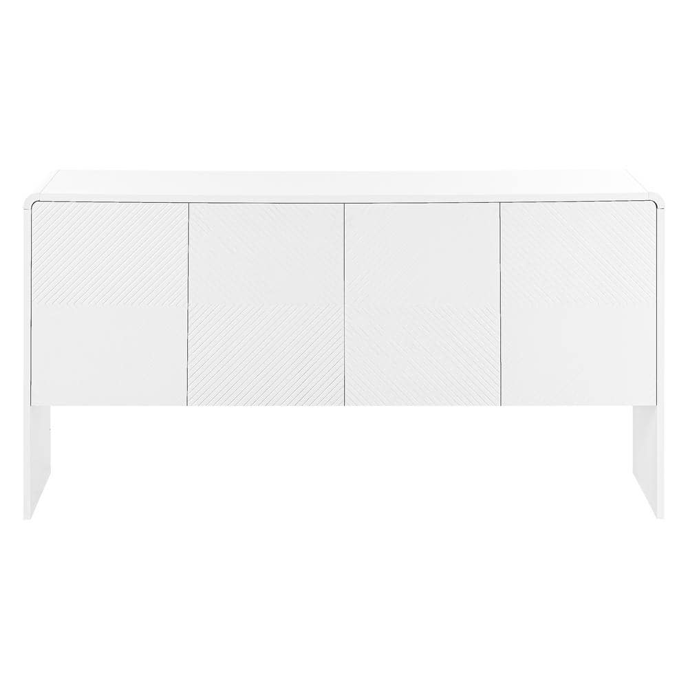 White Wood Pantry Organizer Sideboard Cabinet 4-Doors and Rebound Device