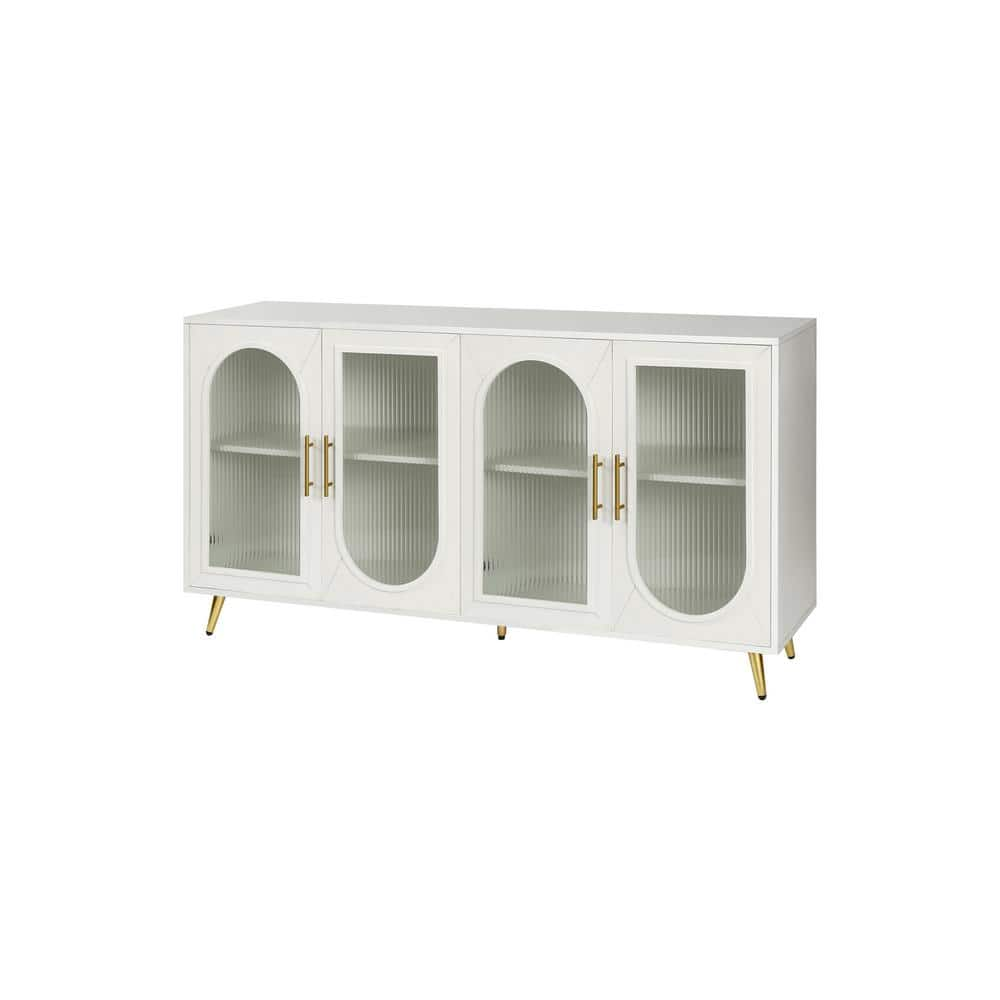 White Wood Storage Cabinet Pantry Organizer with Storage Cabinet and Adjustable Shelves