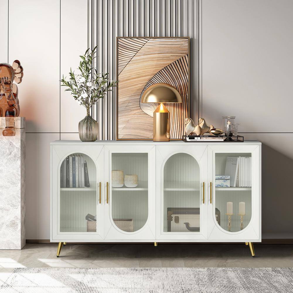 White Wood Storage Cabinet Pantry Organizer with Storage Cabinet and Adjustable Shelves