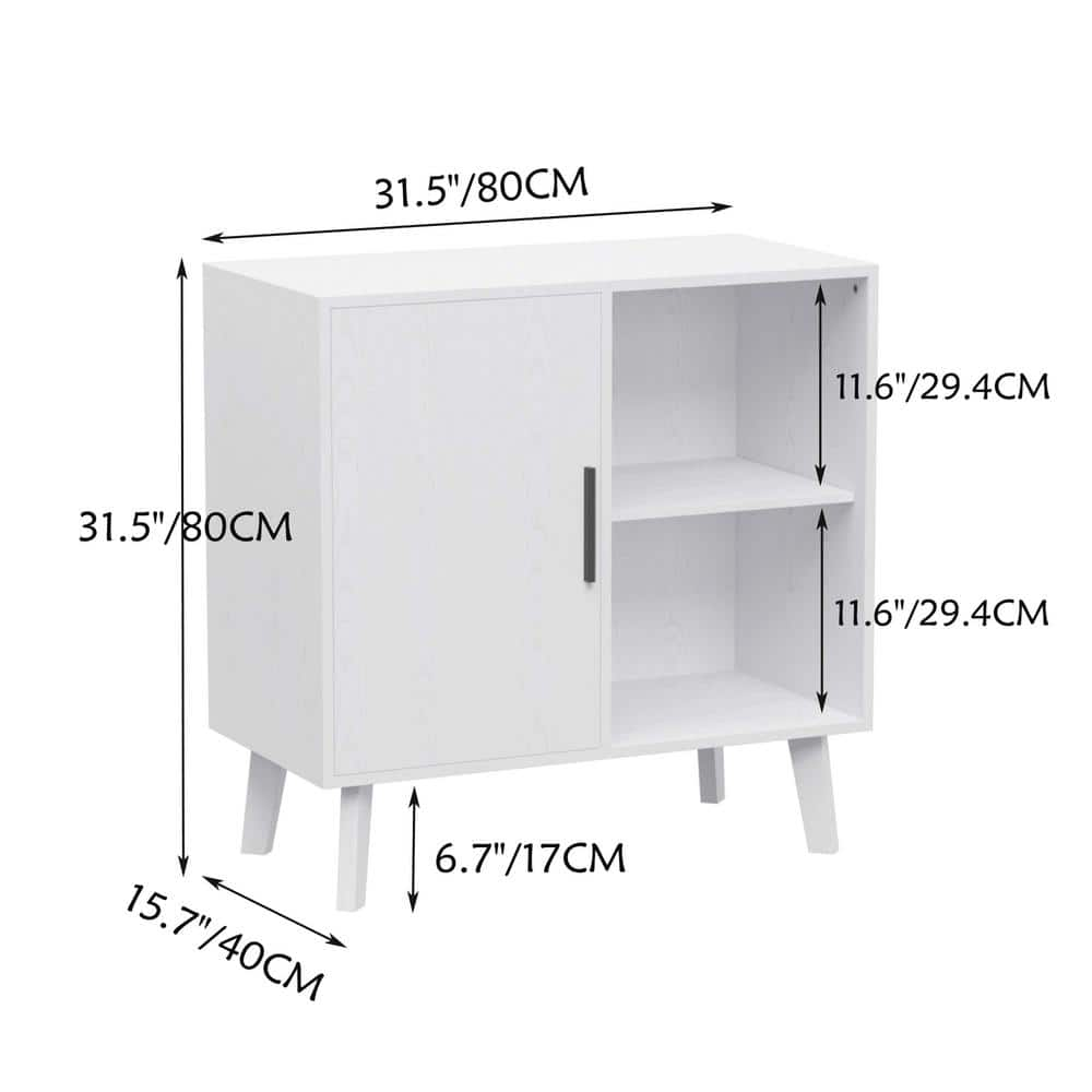 White Wood Pantry Organizer, Storage Cabinet, Buffet Storage with Door and Shelves