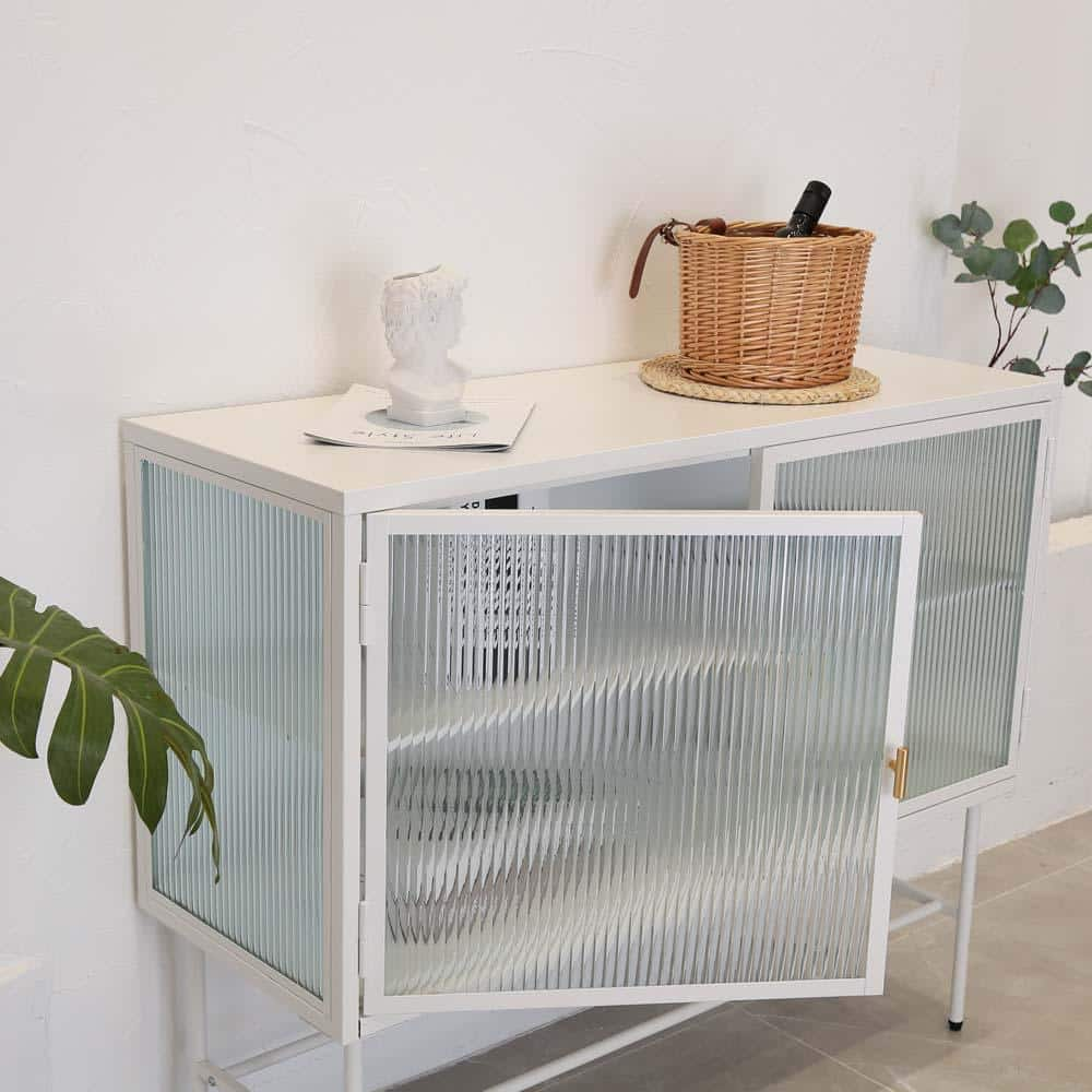 White Pantry Organizer with Detachable Wide Shelves, Simple Modern Sideboard Storage Cabinet