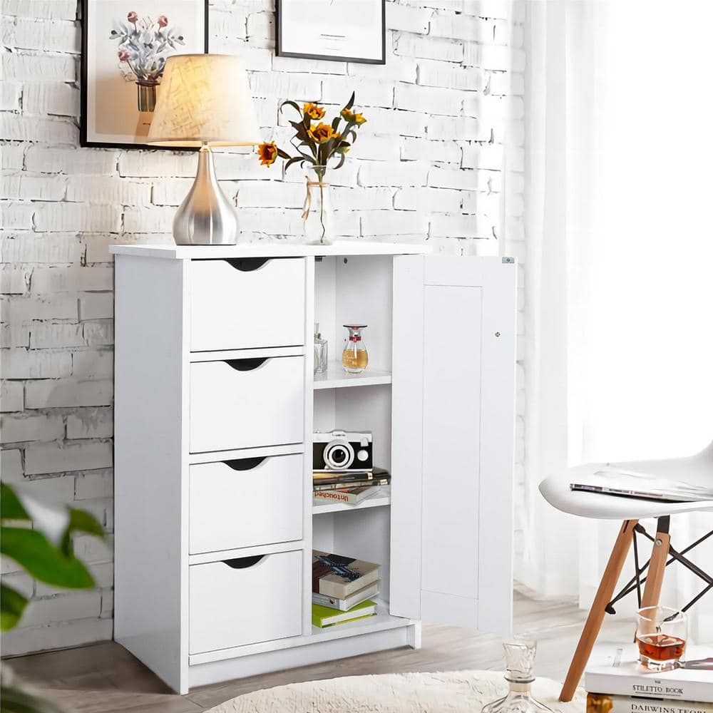 21.7 in. W White Wood Pantry Organizer Cabinet with 4 Drawers and 1 Door