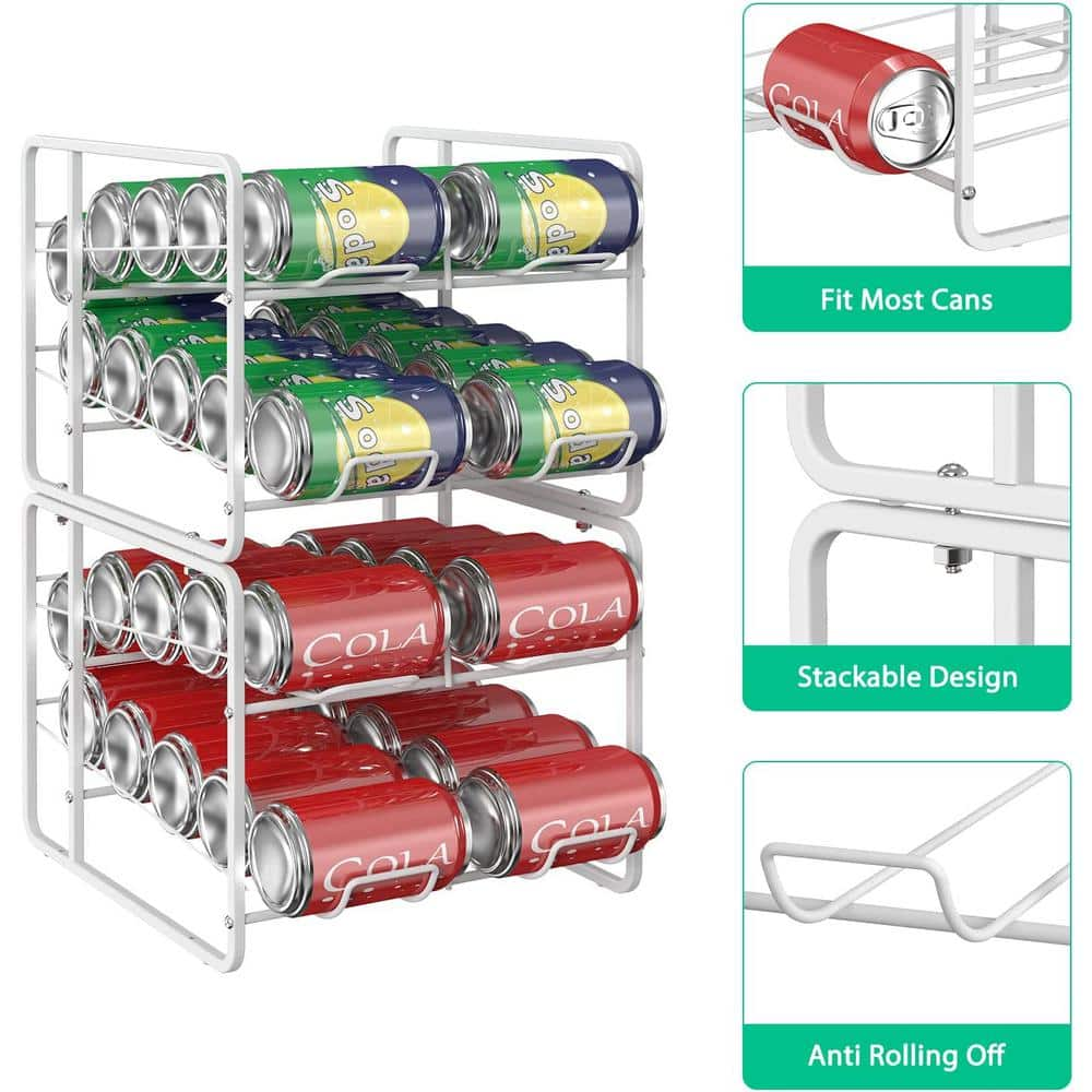 White Can Organizer Rack Stackable Dispenser, 20 Standard 12 oz. Cans, 2 Pack