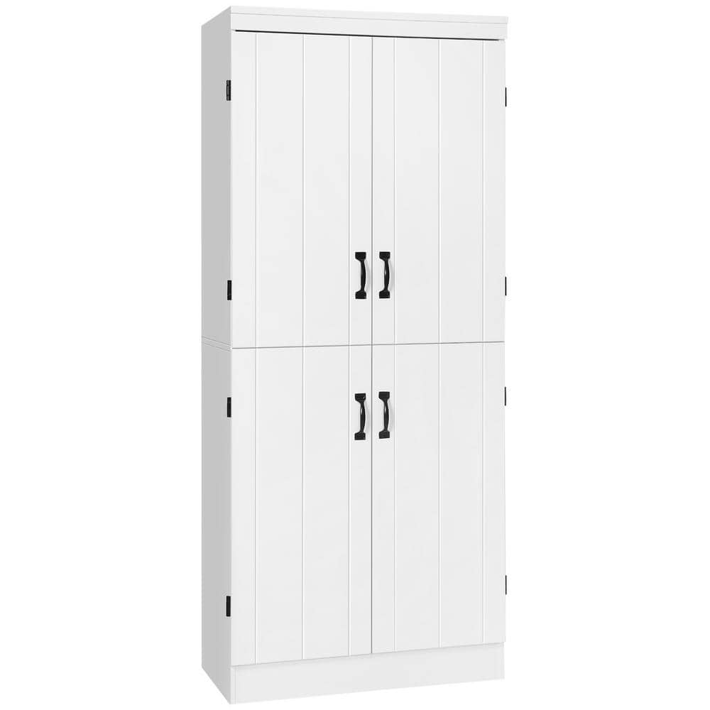 70 in. Kitchen Pantry, Tall Freestanding Storage Cabinet, 6-tier Shelving with 2 Adjustable Shelves and 4 Doors in White