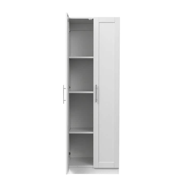 70.87 in. High Wardrobe and Kitchen Cabinet with 2-Doors and 3-Partitions to Separate 4-Storage Spaces in White