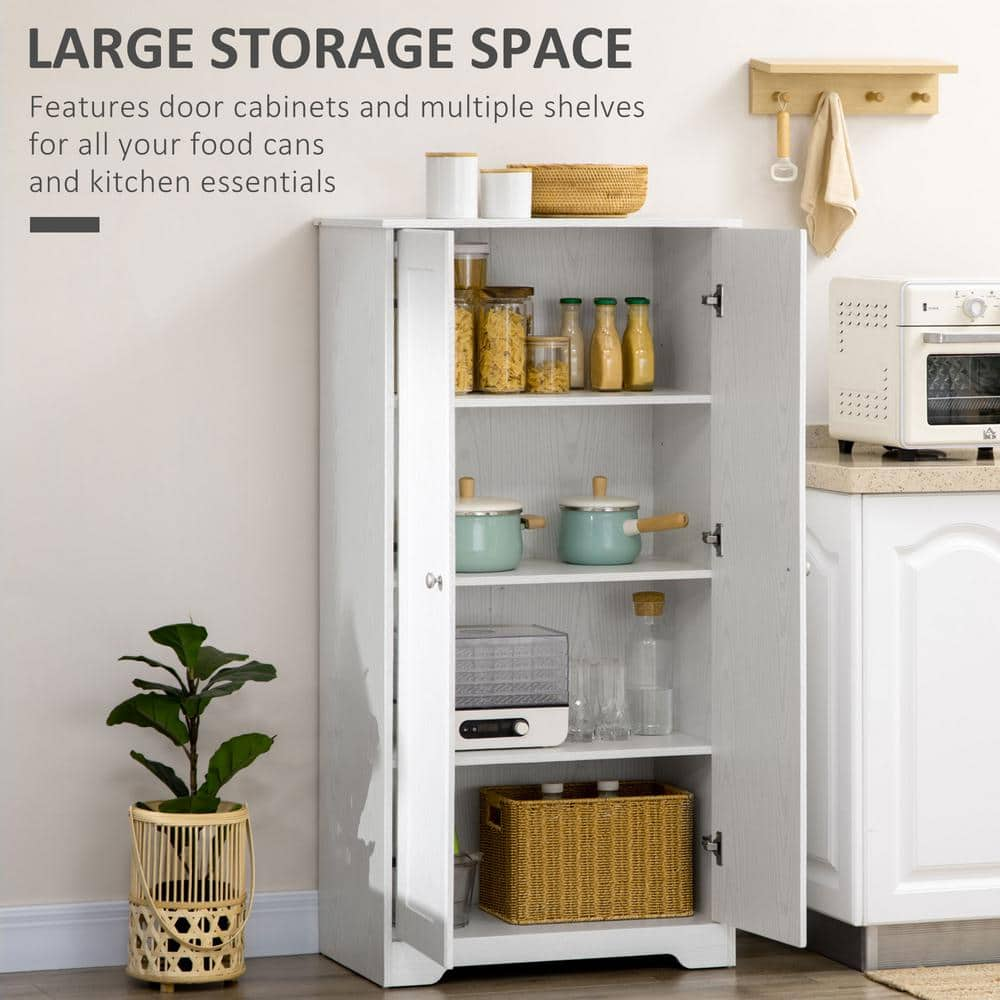 55 in. Wood Freestanding Kitchen Pantry Organizer 2 Doors, Adjustable Shelves for Dining Room in White