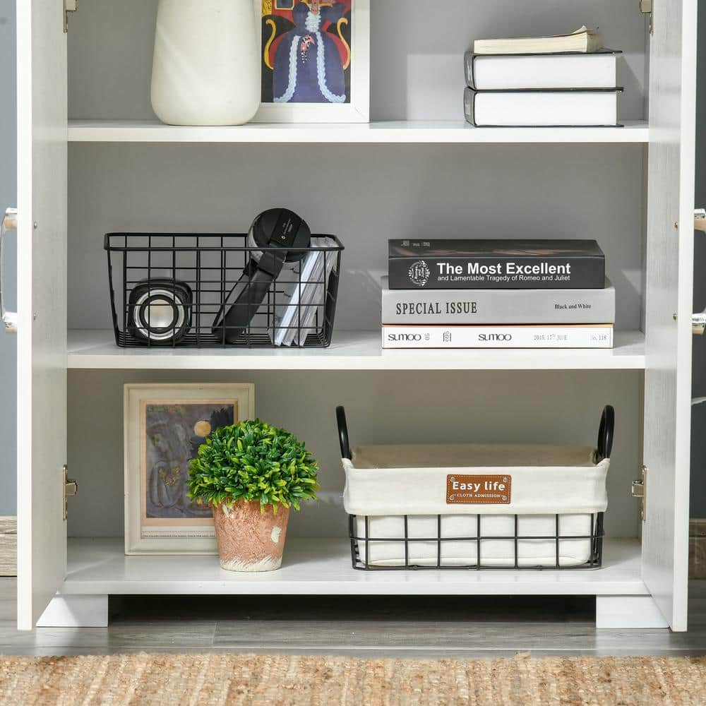 White Industrial Kitchen Pantry Cabinet with 4-Door Cupboard and Storage Shelves, Freestanding Storage Cabinet