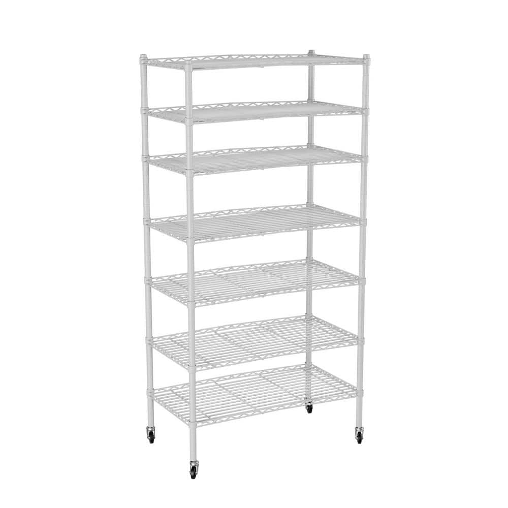 7 -Layer White Kitchen Shelf Metal Heavy-Duty Craft Free Standing Storage Tool Cart Height Adjustable