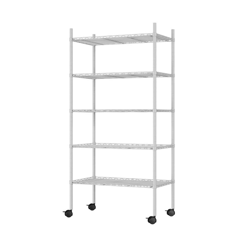 5 -Layer White Kitchen Shelf Metal Heavy-Duty Craft Free Standing Storage Tool Cart Height Adjustable