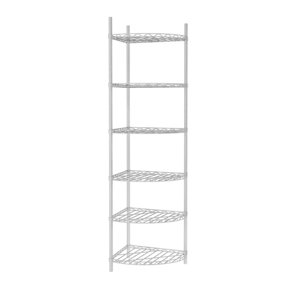 6 -Tier White Adjustable Metal 18 in. L x 18 in. W x 72 in. H Heavy Duty Free Standing Corner Storage Shelf for Kitchen