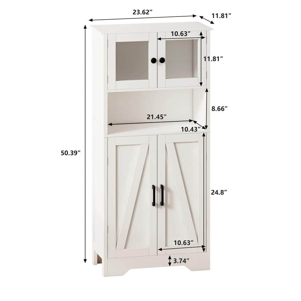 Particleboard Four Door Storage Cabinet with LED Light Open Storage Space,for Living Room,Dining Room,Bathroom,Kitchen