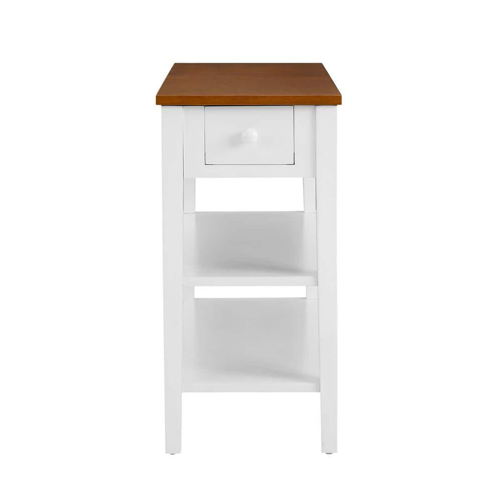 Narrow 2-Tone End Table with USB Charging Ports for Small Space, Solid Wood Table Legs