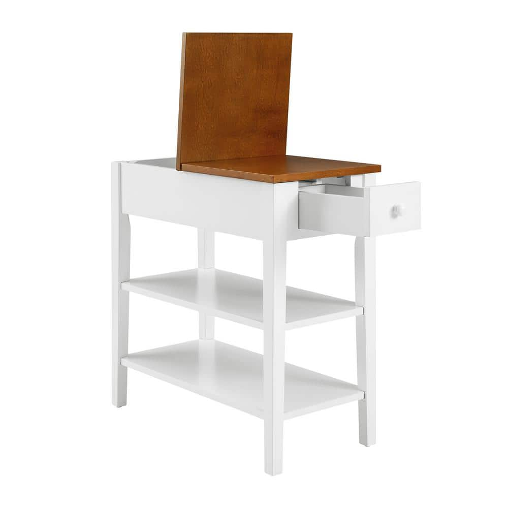 Narrow 2-Tone End Table with USB Charging Ports for Small Space, Solid Wood Table Legs