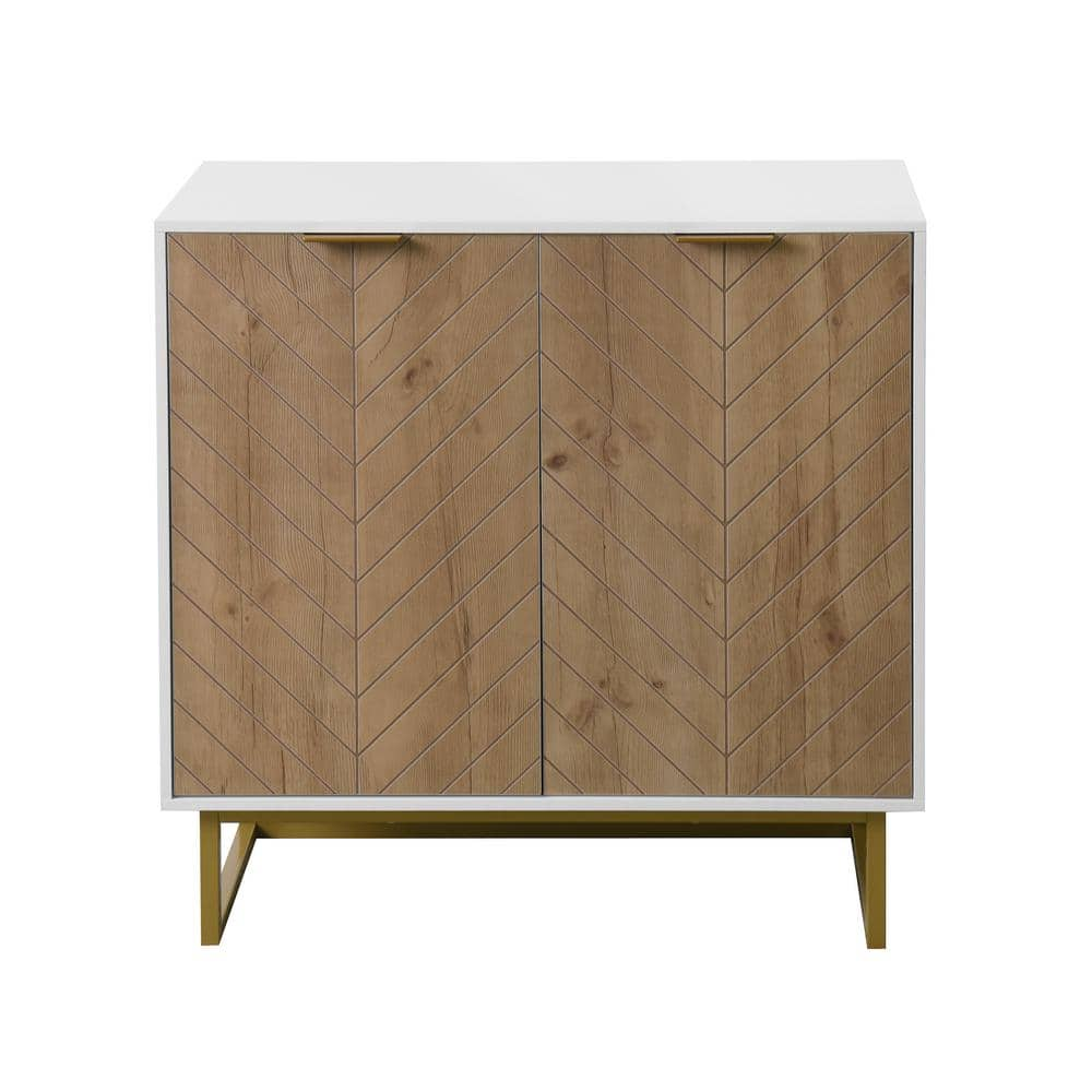 White and Gold Storage Cabinet with 2-Doors, Kitchen Buffet Cabinet with Storage Sideboard Buffet