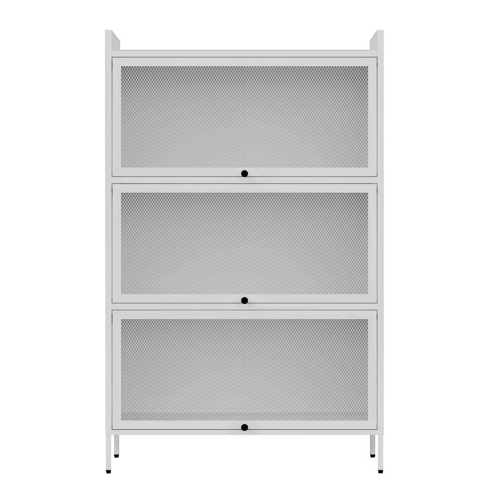 White 50.2 in. H 3-Tier Metal Pantry Organizer with Sliding Doors