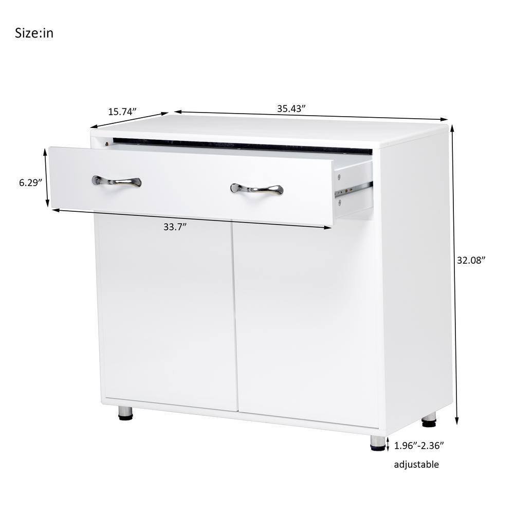 35.43 in. White Rectangle MDF Double Door Storage Cabinet Organizers with 4-Steel Tube Legs