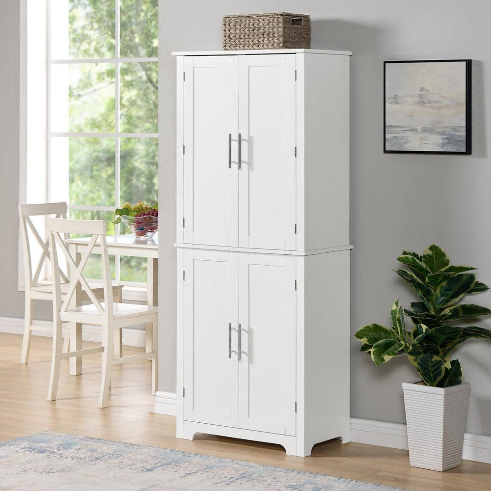 White Freestanding Wood Kitchen Sideboard Cabinet with Drawer Spice Rack and Adjustable Shelf