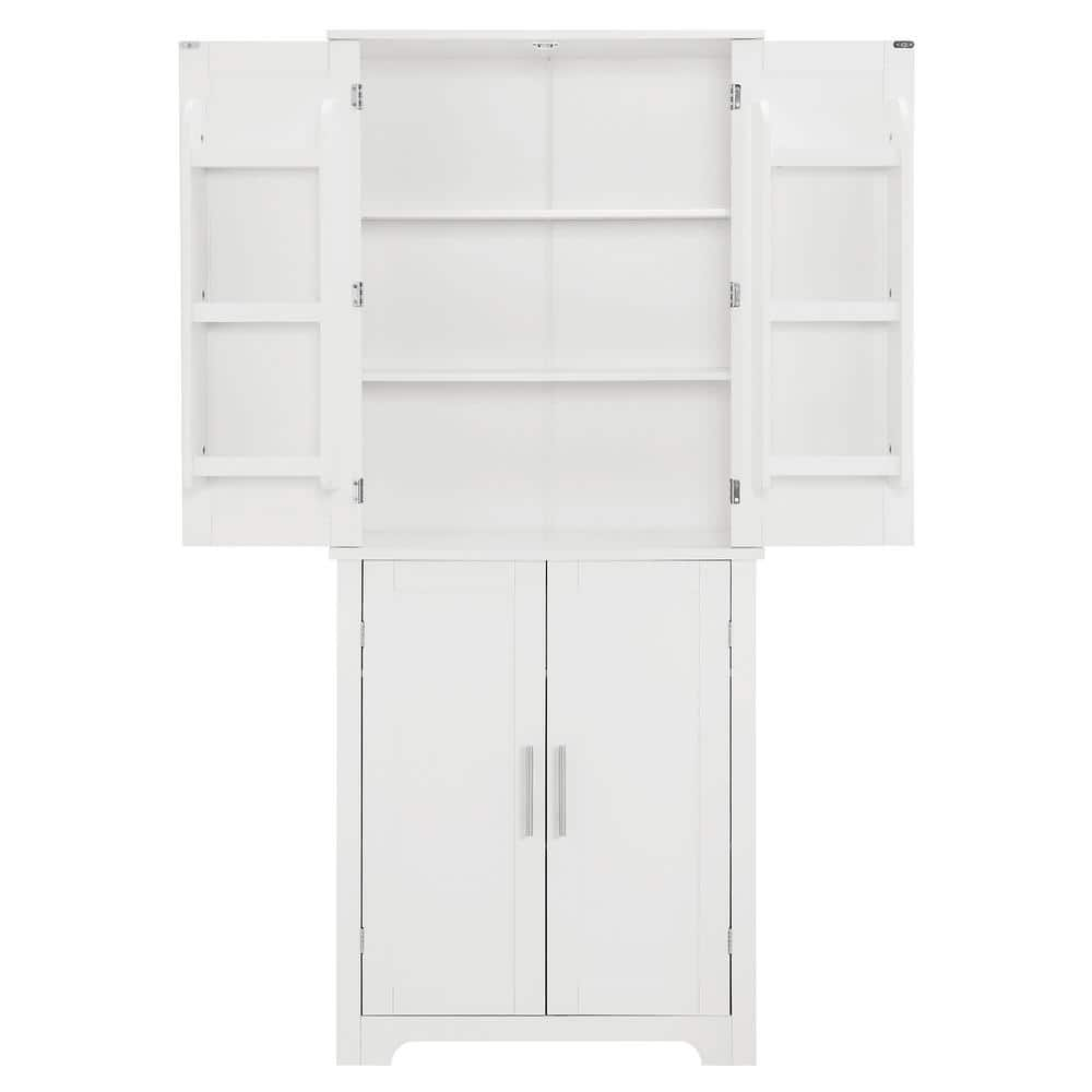 White Freestanding Wood Kitchen Sideboard Cabinet with Drawer Spice Rack and Adjustable Shelf