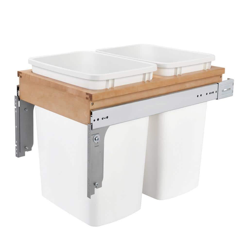 White Double Pull Out Top Mount Trash Can 35 Quart