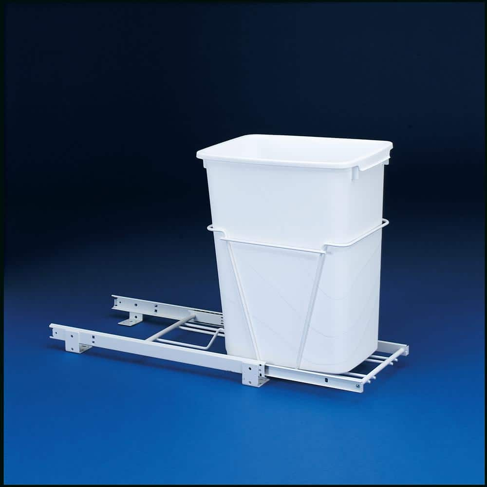 19 in. H x 10.625 in. W x 22 in. D Single 35 Qt. Pull-Out White Waste Container with Full-Extension Slides