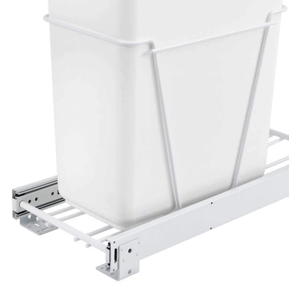 White Single Pull Out Kitchen Cabinet Trash Can 30 Qt