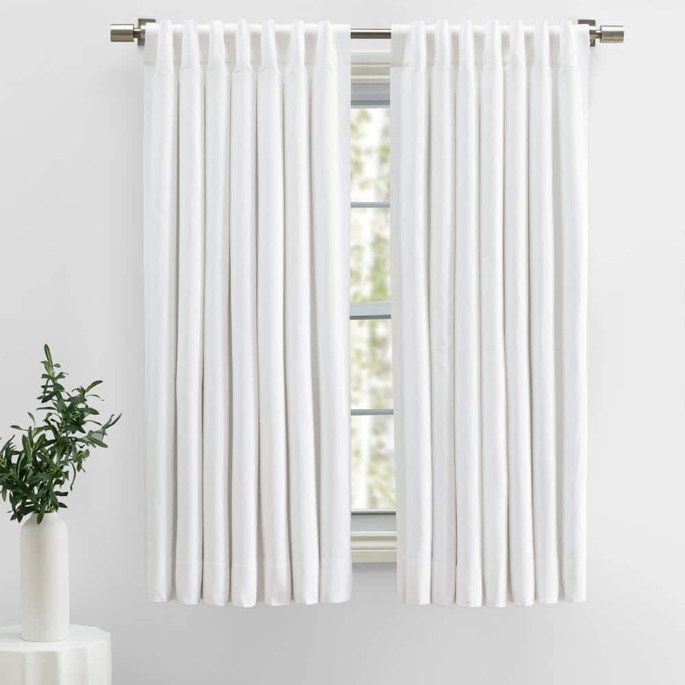 Herringbone White Solid 48 in. W x 54 in. Room Darkening Single Panel Rod Pocket Curtain