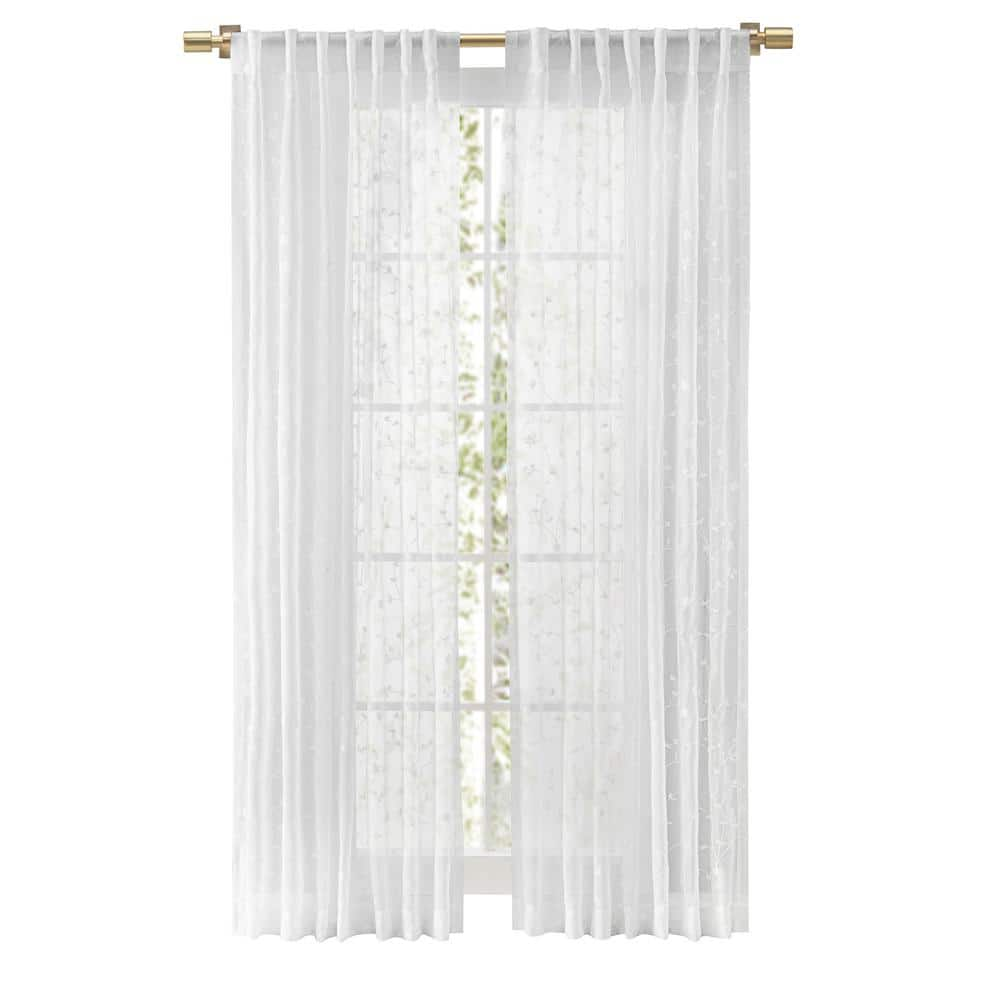 Sheer Blossom White 55 in. W x 96 in. Rod Pocket with Back Tab Sheer Panel