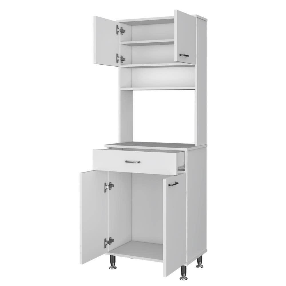 Pinion 1-Shelf White MDF Mid-century Modern Kitchen Pantry Cabinet