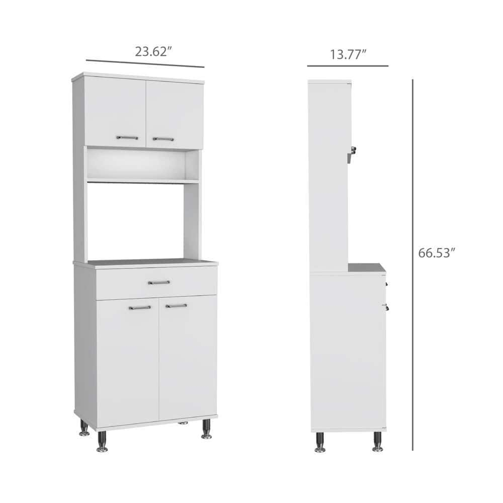 Pinion 1-Shelf White MDF Mid-century Modern Kitchen Pantry Cabinet