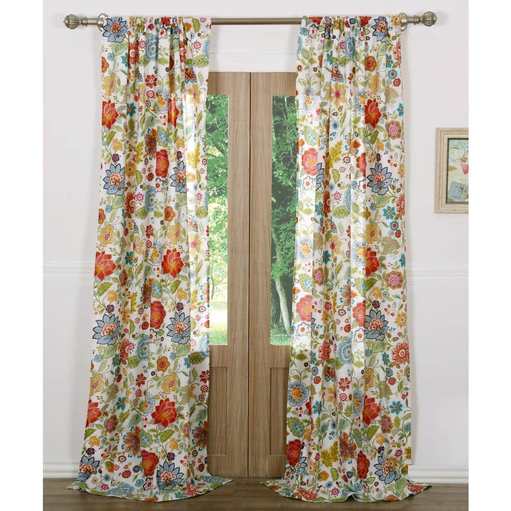 White Floral Rod Pocket Sheer Curtain – 42 in. W x 84 in. L