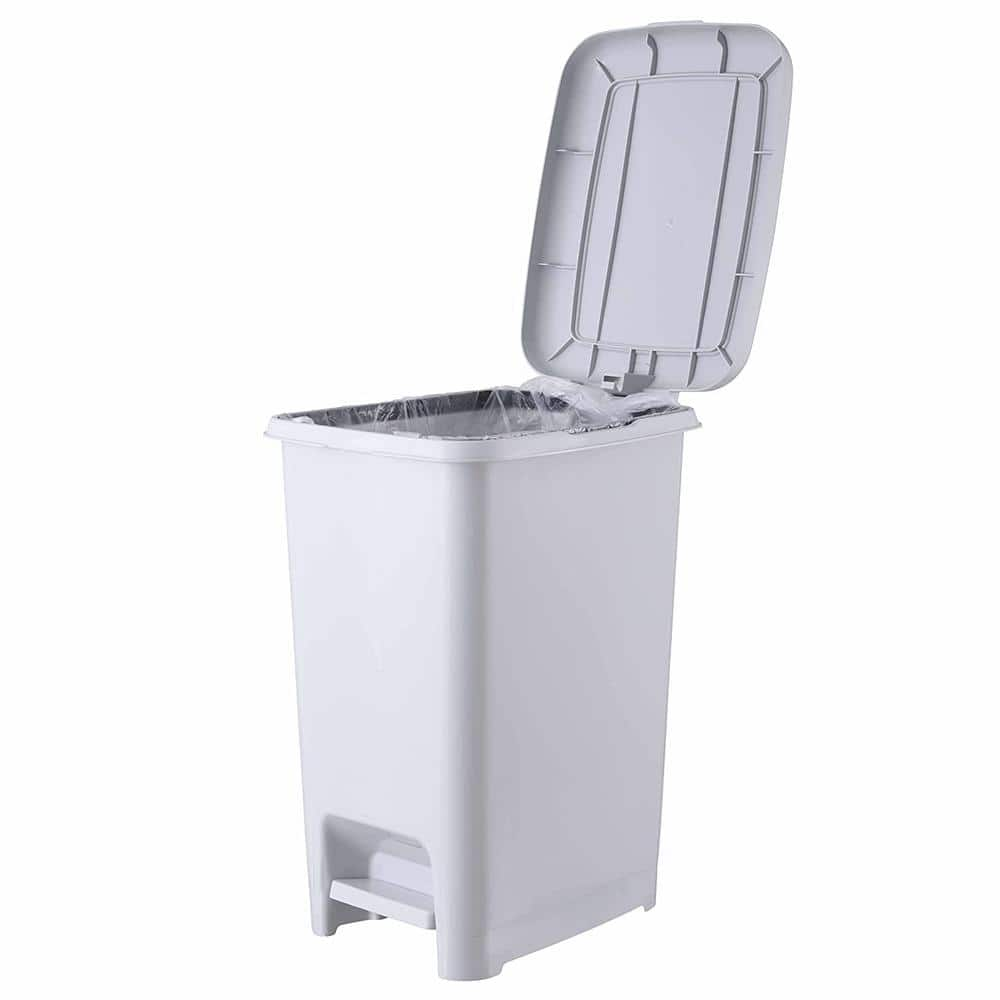 2.5 Gal. White Smoke Plastic Slim Pedal Step On Trash Can