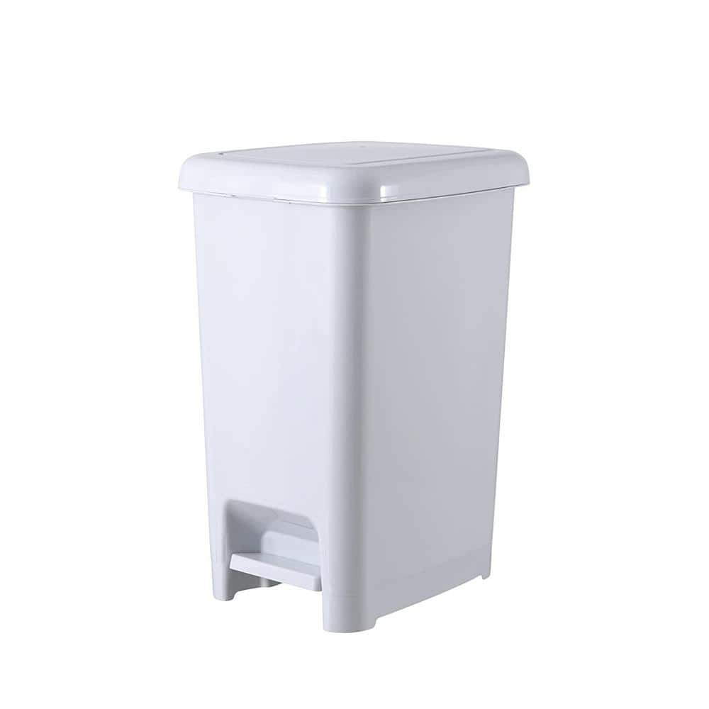 2.5 Gal. White Smoke Plastic Slim Pedal Step On Trash Can