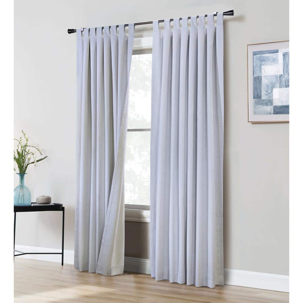 Ventura White 52 in. W x 63 in. L Tab Top Total Blackout Curtain Panel Pair, Each Panel