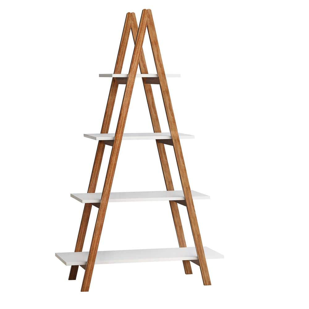 White Solid Bamboo Wood Oxford “A” Frame Ladder Display Shelf