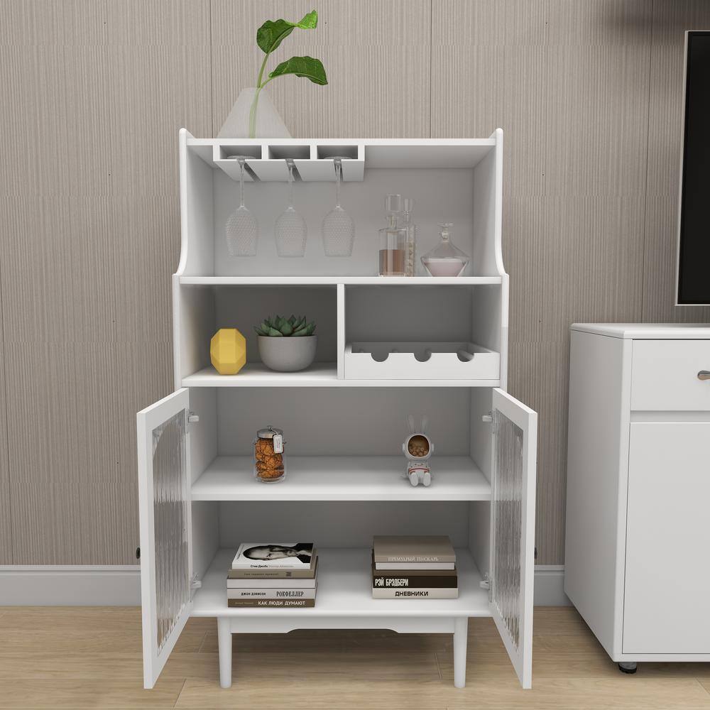 Wine cabinet with removable wine rack and wine glass rack, a glass door cabinet in white