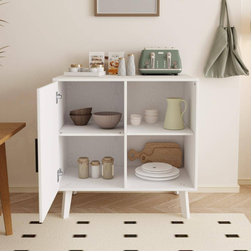 White Storage Cabinet, Modern Accent Buffet Cabinet, Free Standing Sideboard and Buffet Storage with Door and Shelves