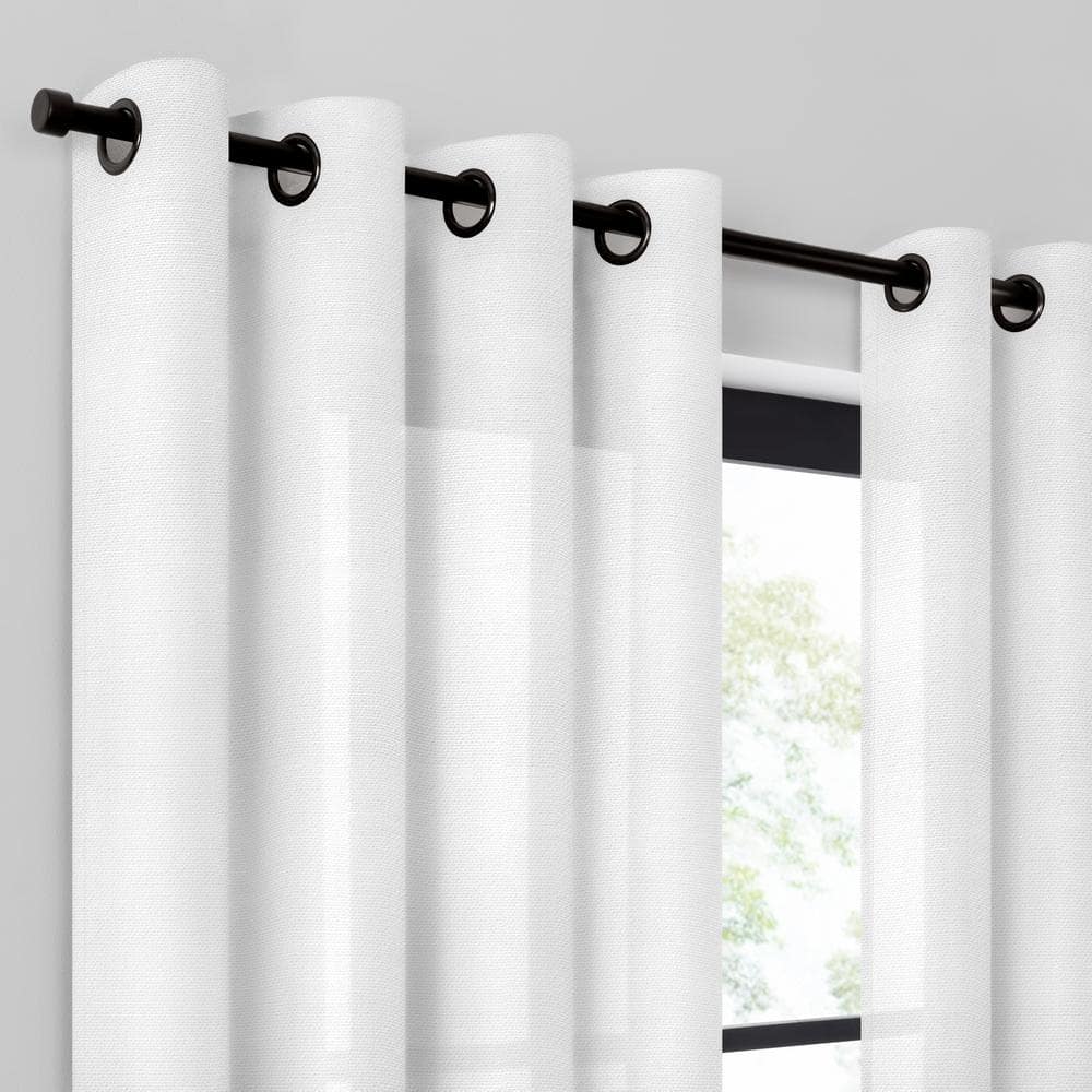 Dagen Slub White Polyester Textured 50 in. W x 84 in. L Grommet Sheer Curtain (Single Panel)