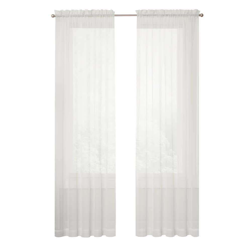 Voile White Solid Polyester 59 in. W x 84 in. L Sheer Single Rod Pocket Curtain Panel