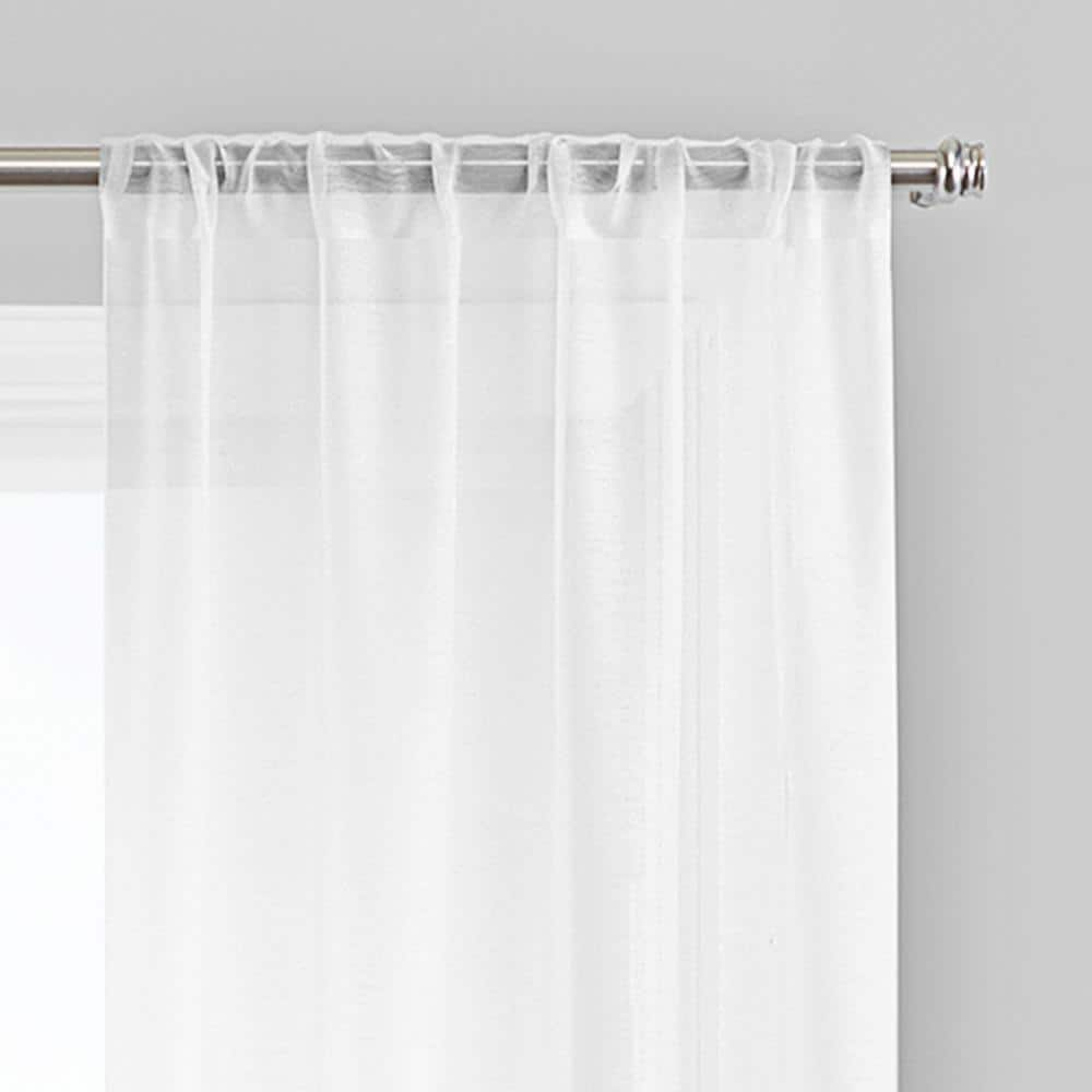 Snow Sheer White Textured Solid Polyester 37 in. W x 84 in. L Sheer Single Rod Pocket Curtain Panel