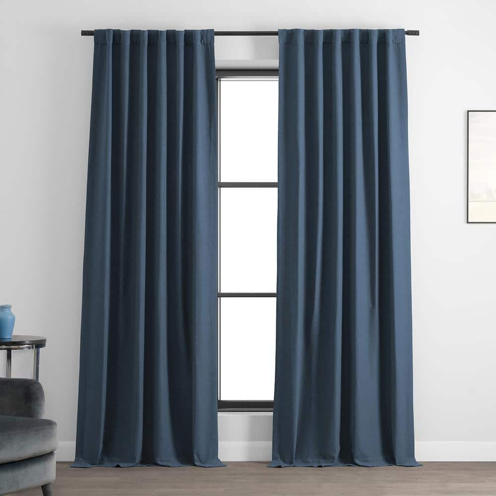 Wild Blue Textured Bellino Room Darkening Curtain – 50 in. W x 108 in. L Rod Pocket with Back Tab Single Curtain Panel