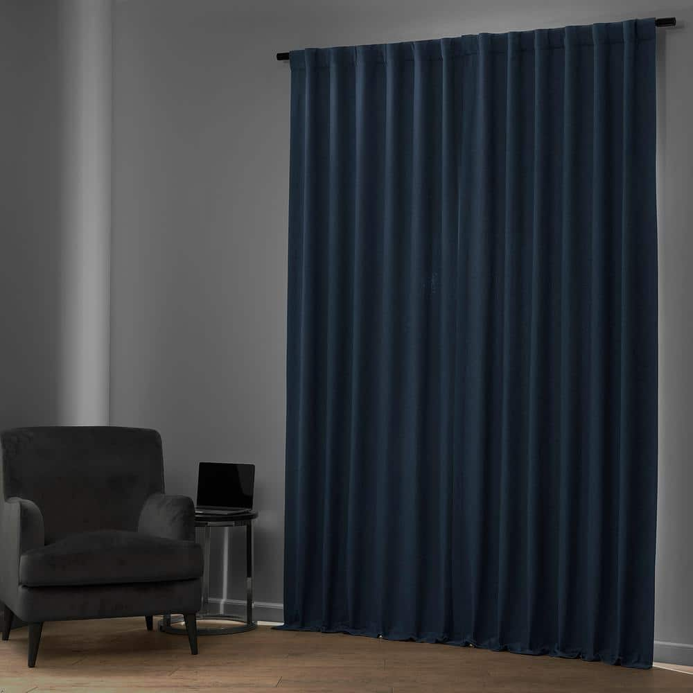 Wild Blue Textured Bellino Room Darkening Curtain – 50 in. W x 108 in. L Rod Pocket with Back Tab Single Curtain Panel