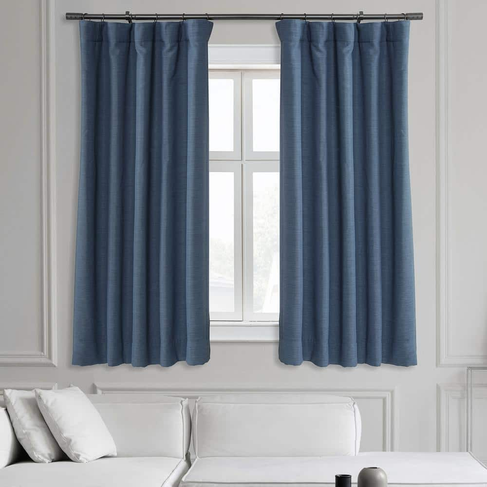 Wild Blue Textured Bellino Room Darkening Curtain – 50 in. W x 63 in. L Rod Pocket with Back Tab Single Curtain Panel