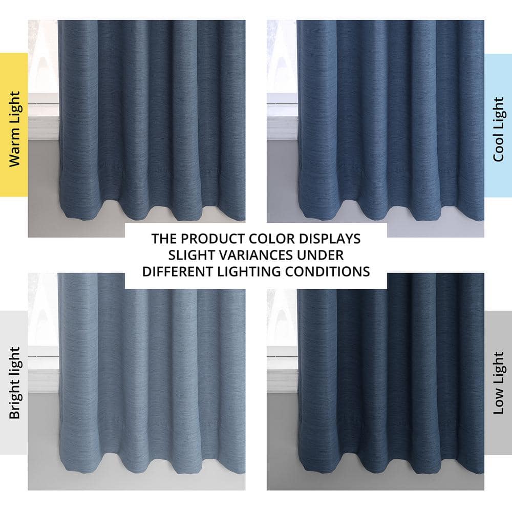 Wild Blue Textured Bellino Room Darkening Curtain – 50 in. W x 63 in. L Rod Pocket with Back Tab Single Curtain Panel