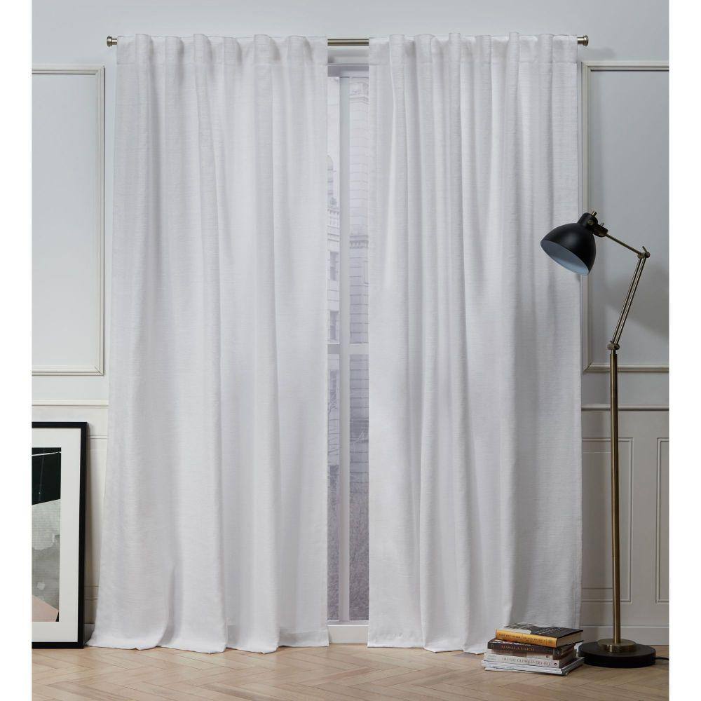 Mellow Slub Winter White Solid Light Filtering Hidden Tab / Rod Pocket Curtain, 54 in. W x 96 in. L (Set of 2)