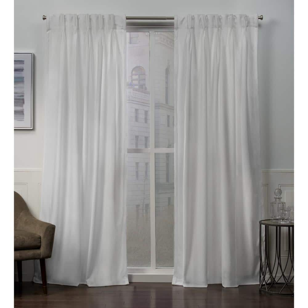 Velvet Winter White Solid Light Filtering Triple Pinch Pleat / Hidden Tab Curtain, 27 in. W x 96 in. L (Set of 2)