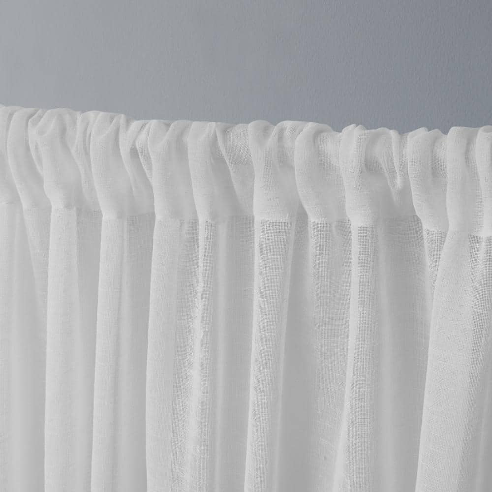 Belgian RP Winter White Solid Sheer Rod Pocket Curtain, 50 in. W x 63 in. L (Set of 2)