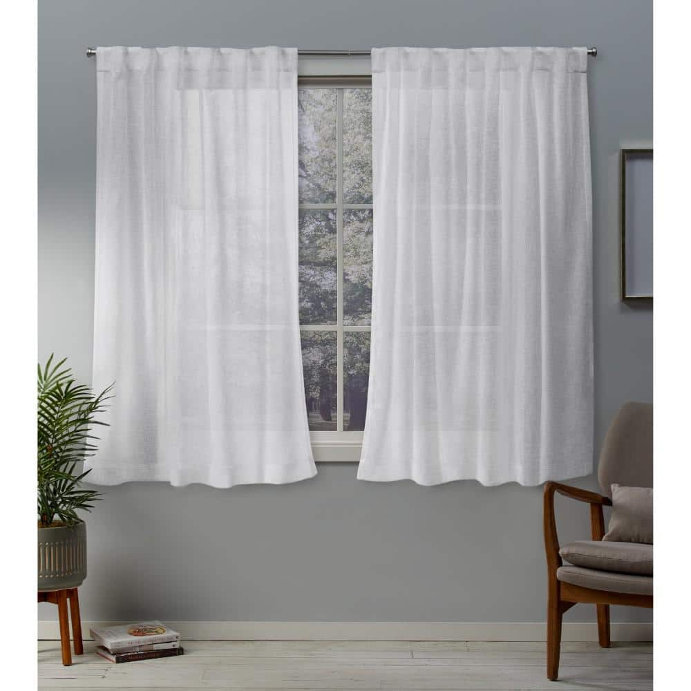 Belgian Winter White Solid Sheer Hidden Tab / Rod Pocket Curtain, 50 in. W x 63 in. L (Set of 2)